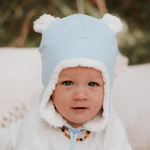 Bedhead Hat - Teddy Fleecy Beanie - Baby Blue Marle-Panda Kids and Baby