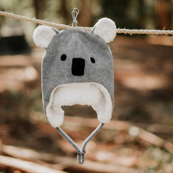 Bedhead Hat - Koala Fleecy Beanie - Grey Marle-Panda Kids and Baby