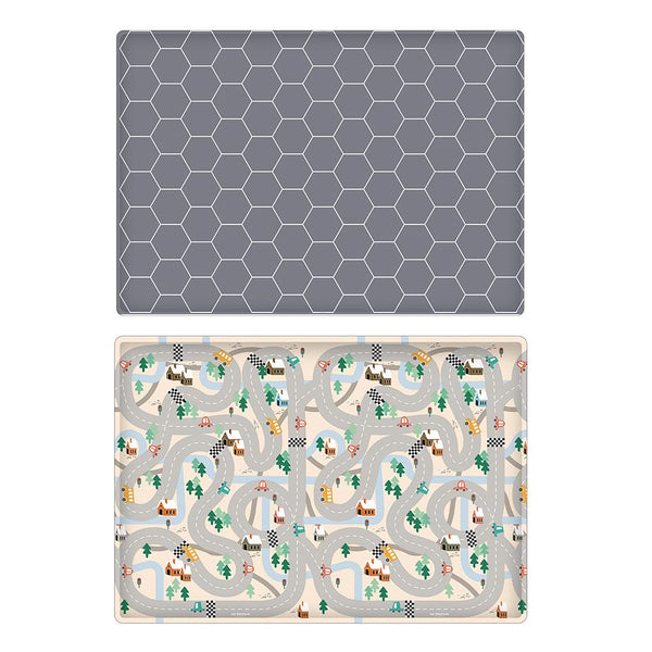 Premium Baby Playmat Two Sides - Grey Honeycomb & Busy Town - Regular Size Playmat & Rug Panda Kids 