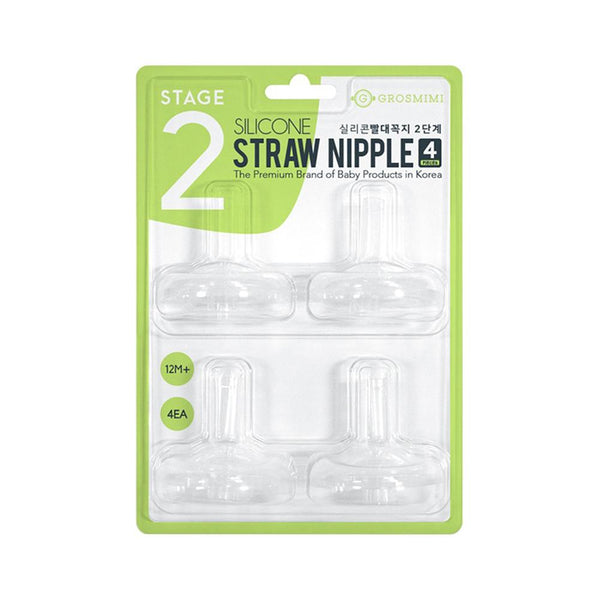 Grosmimi - Replacement Straw Teat Stage1 / Stage2 - Stage 2 Teats - 4pcs - Suitable for 12 m+-Panda Kids and Baby