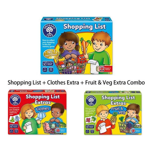 Orchard Toys - Shopping List /Fruit & Veg Extra/ Clothes Extra Early Learning Games Orchard Toys Shopping List+Clothing + Fruit & Veg Extra Combo 