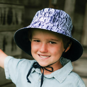 Bedhead-'Explorer' Kids Reversible Classic Bucket Hat - Shibori / Indigo-Panda Kids and Baby