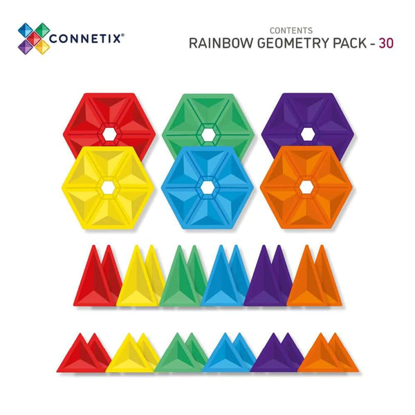 Connetix Tiles - Rainbow Geometry Pack 30 pc-Panda Kids and Baby