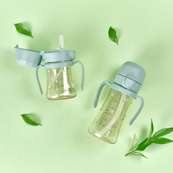 Grosmimi - PPSU Olive Weighted Straw Cup 300ml - Pistachio-Panda Kids and Baby