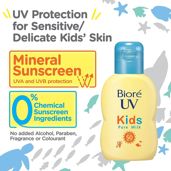 KAO Bioré - UV Kids Pure Milk Sunscreen SPF50/PA+++ 70ml-Panda Kids and Baby