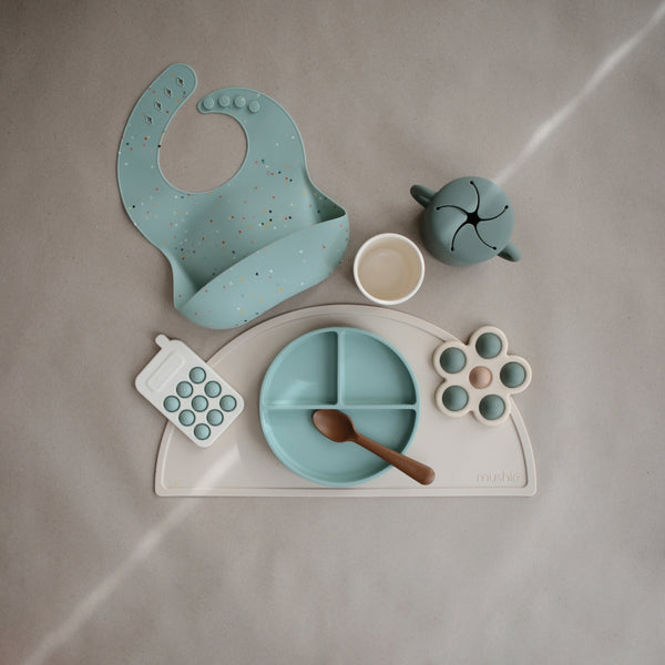 Mushie - Flower Press Teething Toy - Dried Thyme/Natural/Shifting Sand-Panda Kids and Baby