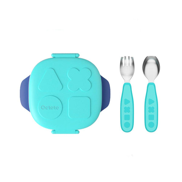 Octoto - Kids Stainless Steel Divided Plate Dining Set - Classic Model Feeding Octoto Light Blue 