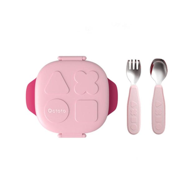 Octoto - Kids Stainless Steel Divided Plate Dining Set - Classic Model Feeding Octoto Rose Pink 
