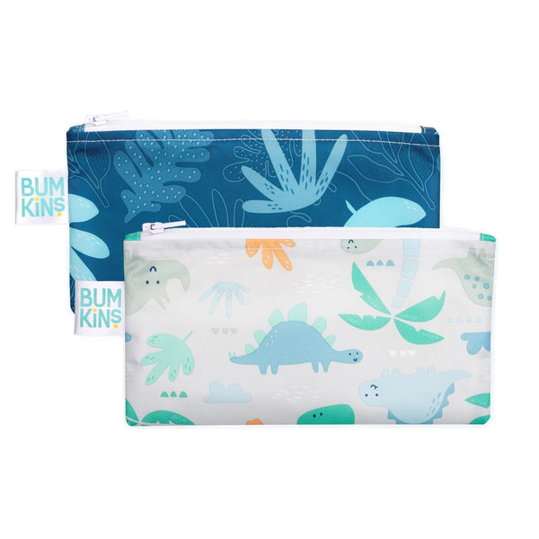 Bumkins - Small Snack Bag - 2 Pack Feeding Bumkins blue tropic/dinosaurs 