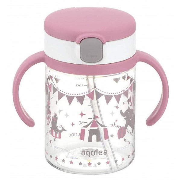 Richell - Aqulea AQ Clear Straw Bottle Mug 200ml - Pink-Panda Kids and Baby