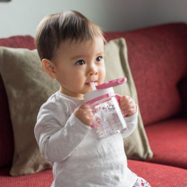 Richell - Aqulea AQ Clear Straw Bottle Mug 200ml - Pink-Panda Kids and Baby