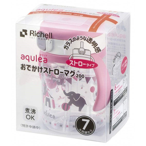Richell - Aqulea AQ Clear Straw Bottle Mug 200ml - Pink-Panda Kids and Baby