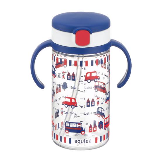 Richell - Aqulea AQ Clear Straw Bottle Mug 320ml - NavyBlue-Panda Kids and Baby