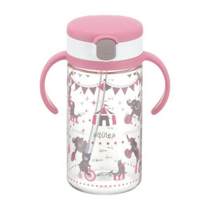 Richell - Aqulea AQ Clear Straw Bottle Mug 320ml - Pink Circus Show-Panda Kids and Baby