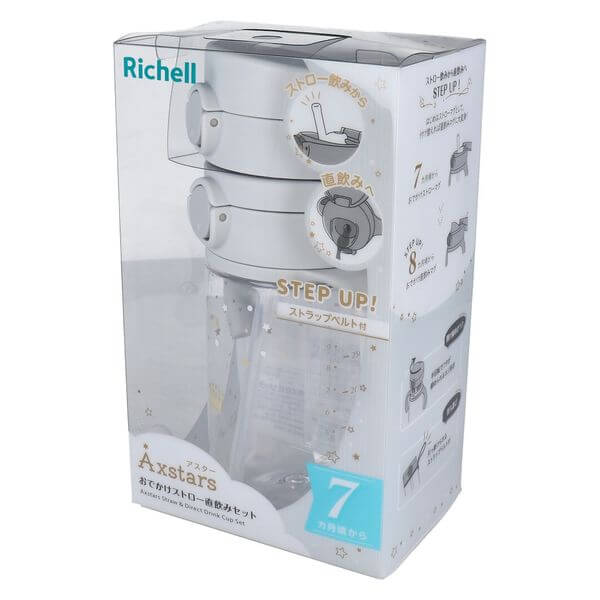 Richell - Axstars Odekake Mug Straw Direct Drinking Set - Light Gray-Panda Kids and Baby