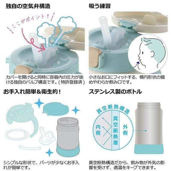 Richell - T.L.I Insulated Straw Mug SD 300ml - Light Gray-Panda Kids and Baby