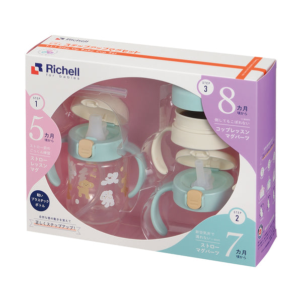 Richell - T.L.I Step Up Baby Cup Set SD - Light Blue-Panda Kids and Baby