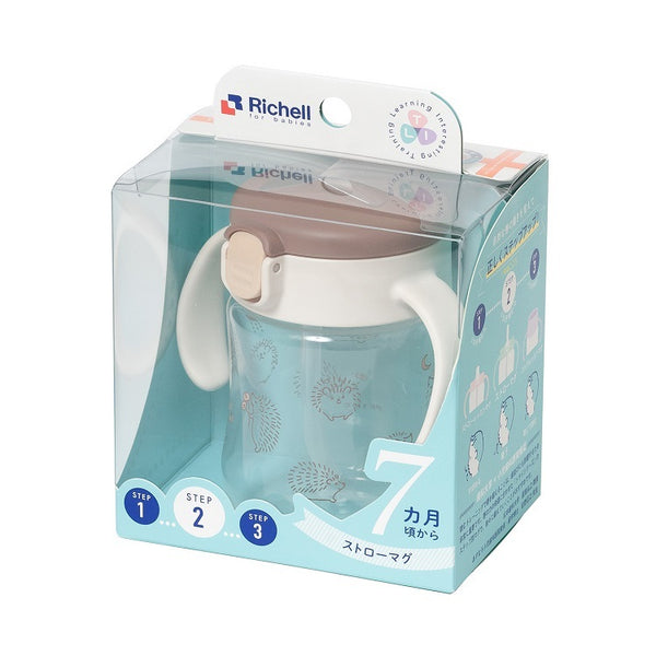 Richell - T.L.I Straw Cup SD 200ml - Brown-Panda Kids and Baby