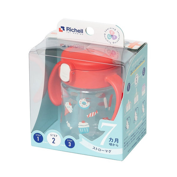 Richell - T.L.I Straw Cup SD 200ml - Red-Panda Kids and Baby