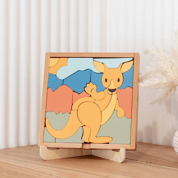 STELLAVAN & PAPA - Coen the Kangaroo 3 in 1 Kids Wooden Block Puzzle-Panda Kids and Baby