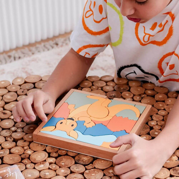 STELLAVAN & PAPA - Coen the Kangaroo 3 in 1 Kids Wooden Block Puzzle-Panda Kids and Baby