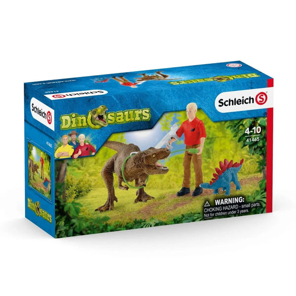 Schleich - Tyrannosaurus Rex attack-Panda Kids and Baby
