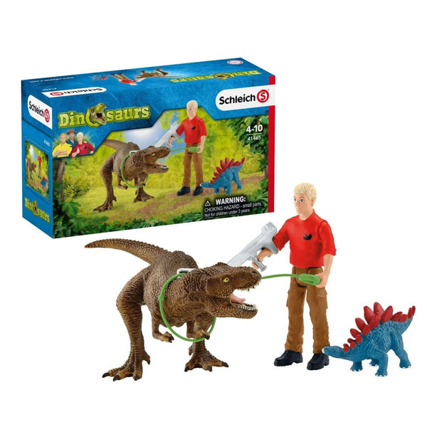 Schleich - Tyrannosaurus Rex attack-Panda Kids and Baby