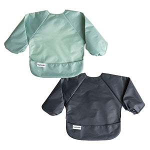 Tiny Twinkle - Full Sleeve Bib 2 Pack - Sage, Charcoal-Panda Kids and Baby