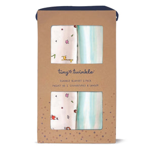 Tiny Twinkle - Kaffle™ Swaddle Blanket 2 Pack - Zoo & Ocean Stripe-Panda Kids and Baby