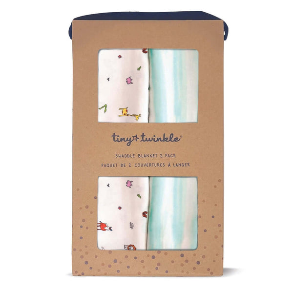 Tiny Twinkle - Kaffle™ Swaddle Blanket 2 Pack - Zoo & Ocean Stripe-Panda Kids and Baby
