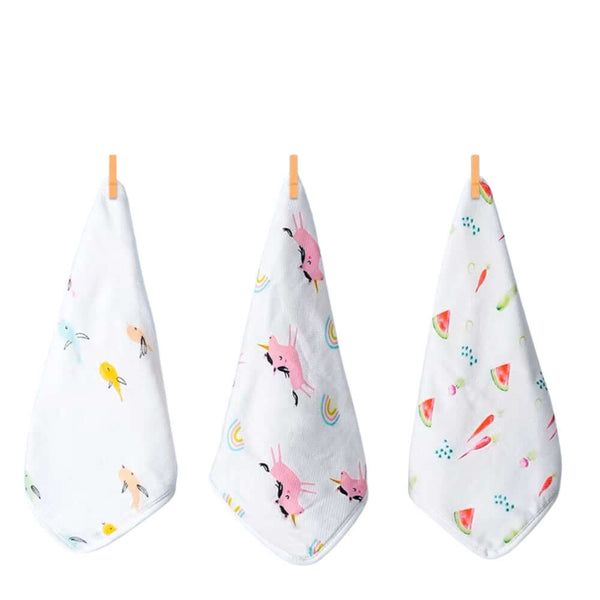 Tiny Twinkle - Kaffle™ Washcloth 3 PK - Unicorn, Veggies, Fish-Panda Kids and Baby