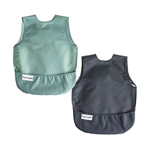 Tiny Twinkle - Mess - Proof Apron Bib 2 Pack - Sage, Charcoal-Panda Kids and Baby