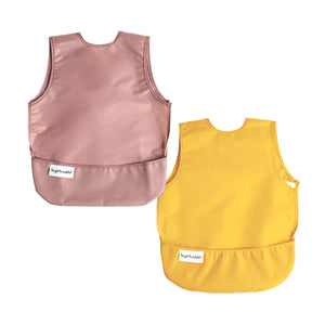 Tiny Twinkle - Mess - Proof Apron Bib 2 Pack - Taupe, Dandelion (No Ruffles)-Panda Kids and Baby