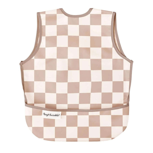 Tiny Twinkle - Mess - Proof Apron Bib - Beige Checkers-Panda Kids and Baby