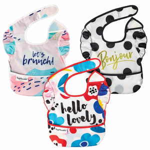 Tiny Twinkle - Mess - Proof Easy Bib 3 Pack - Hello Lovely, Bonjour, & Let's Brunch Set-Panda Kids and Baby