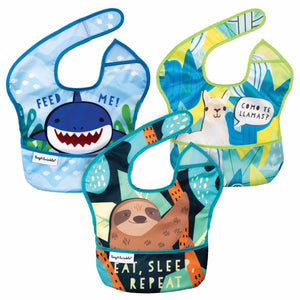 Tiny Twinkle - Mess - Proof Easy Bib 3 Pack - Llama, Sloth, & Shark Set-Panda Kids and Baby