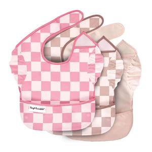 Tiny Twinkle - Mess - Proof Easy Bib 3 Pack - Pink & Beige Checkers-Panda Kids and Baby