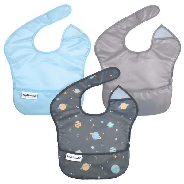 Tiny Twinkle - Mess - Proof Easy Bib 3 Pack - Space, Ice Blue, Grey-Panda Kids and Baby