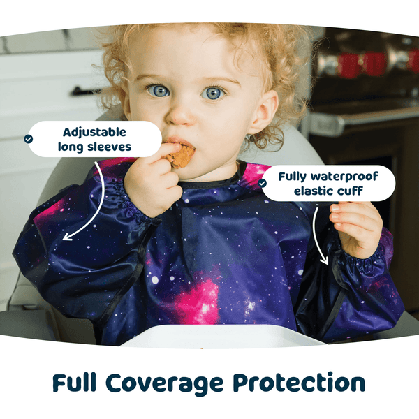 Tiny Twinkle - Mess - Proof Full Sleeve Bib - Blue Floral-Panda Kids and Baby