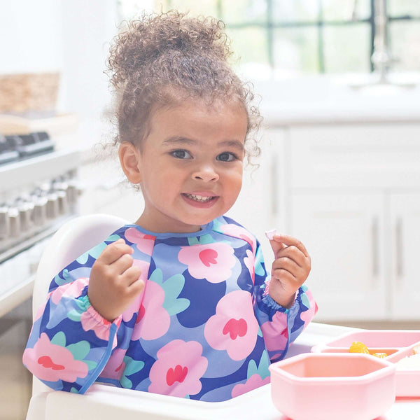 Tiny Twinkle - Mess - Proof Full Sleeve Bib - Blue Floral-Panda Kids and Baby