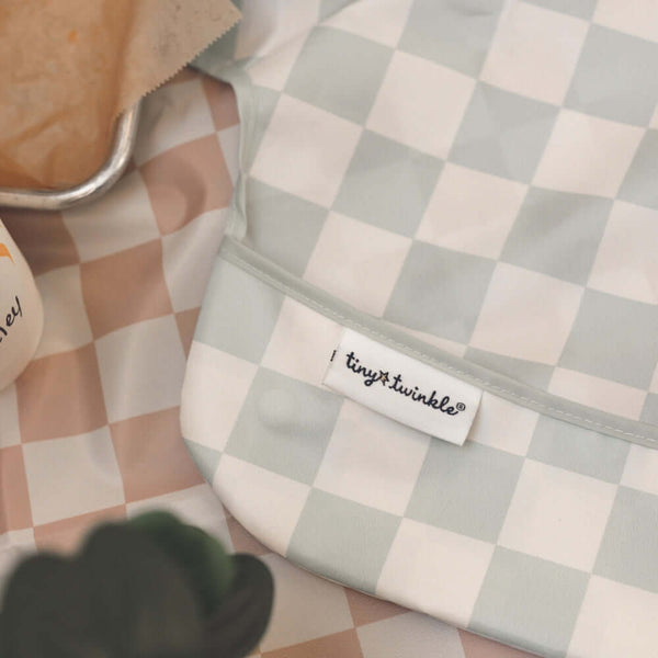 Tiny Twinkle - Mess - Proof Full Sleeve Bib - Sage Checkers-Panda Kids and Baby