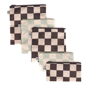 Tiny Twinkle - Mess-Proof Snack Bag 5 Pack - Black & Sage Checkers-Panda Kids and Baby