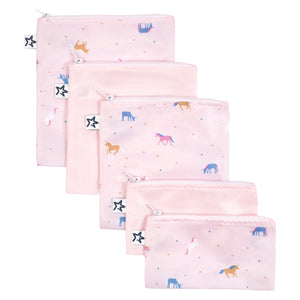 Tiny Twinkle - Mess-Proof Snack Bag 5 Pack - Unicorn-Panda Kids and Baby
