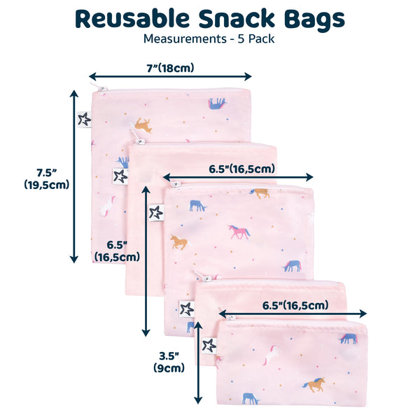 Tiny Twinkle - Mess-Proof Snack Bag 5 Pack - Unicorn-Panda Kids and Baby