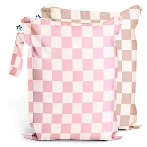 Tiny Twinkle - Mess-Proof Wet Bag 2 PK - Pink & Beige Checkers-Panda Kids and Baby