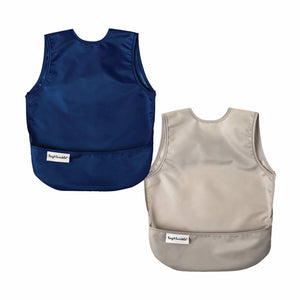 Tiny Twinkle - Mess-proof Apron Bib Set of 2 - Grey, Dark Blue-Panda Kids and Baby