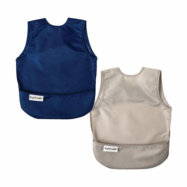Tiny Twinkle - Mess-proof Apron Bib Set of 2 - Grey, Dark Blue-Panda Kids and Baby