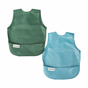 Tiny Twinkle - Mess-proof Apron Bib Set of 2 - Slate, Olive-Panda Kids and Baby