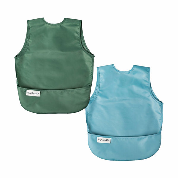 Tiny Twinkle - Mess-proof Apron Bib Set of 2 - Slate, Olive-Panda Kids and Baby