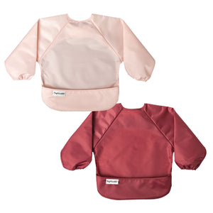 Tiny Twinkle - Mess-proof Full Long Sleeve Bib 2 Pack - Rose, Burgundy-Panda Kids and Baby